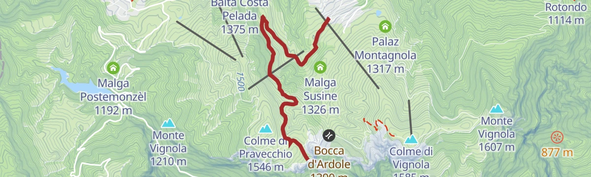 Route map: Brentonico Ring - Polsa - Corno della Paura Variant | 1947